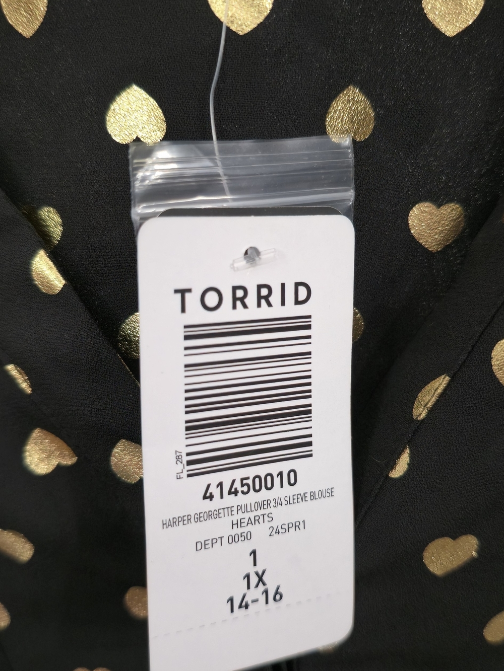 torrid Black Harper V-Neck Blouse with Metallic Gold Heart Print - Picture 3 of 3